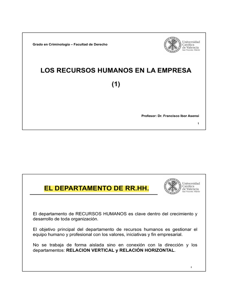 Sesion 1 - Los Recursos Humanos en La Empresa | Descargar gratis PDF