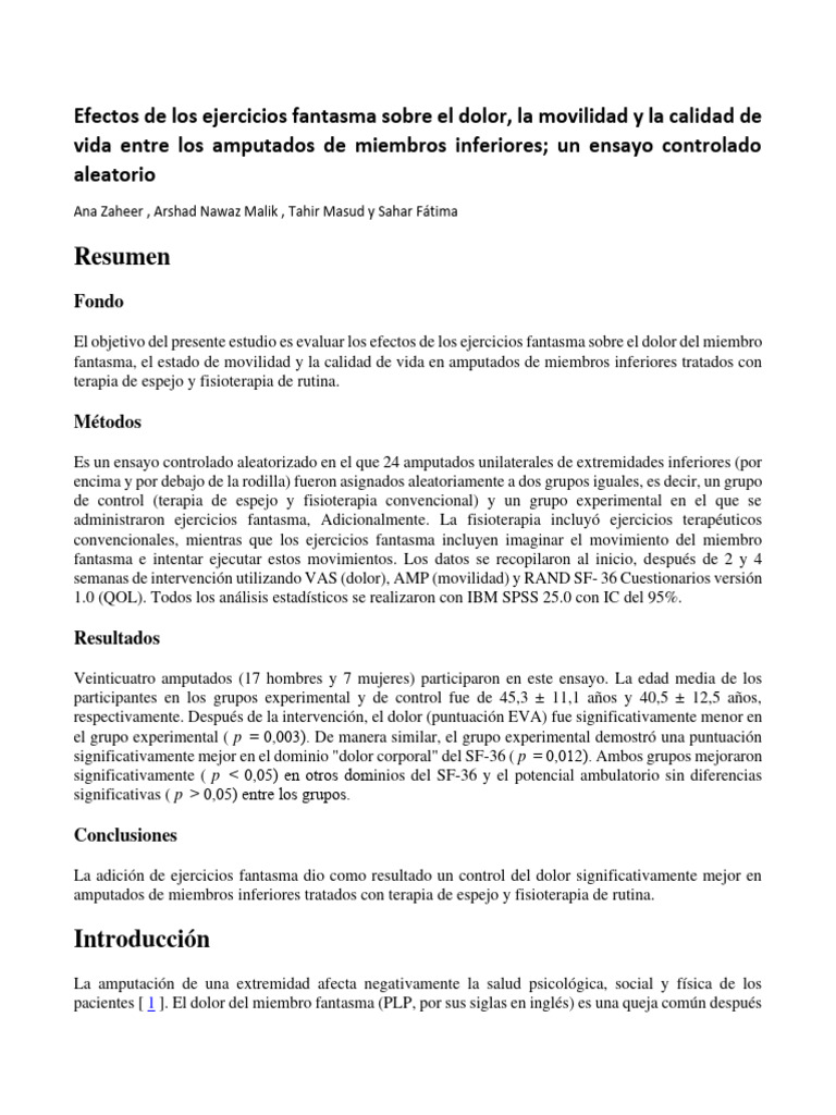 Effects of Phantom Exercises On Pain, Mobility, and Quality of Life ...