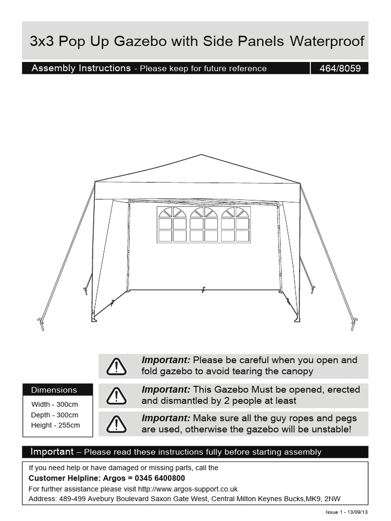 Argos 3x3 Pop Up Gazebo Instructions PDF Equipment Manufactured Goods