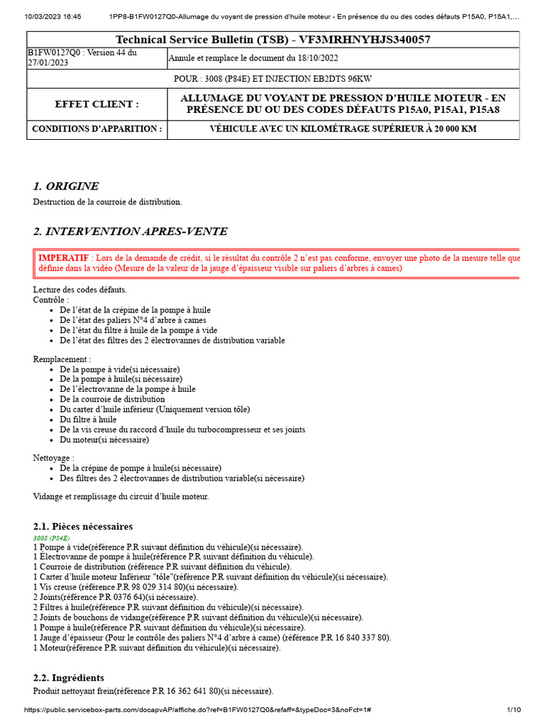 P15A0, P15A1, P15A8 Pression D'huile PSA | PDF | Huile de moteur ...