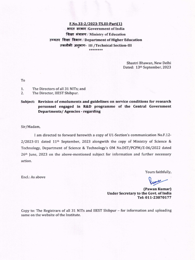 Revision Jrf Srf Emoluments 11 09 2023 Pdf Science Academia