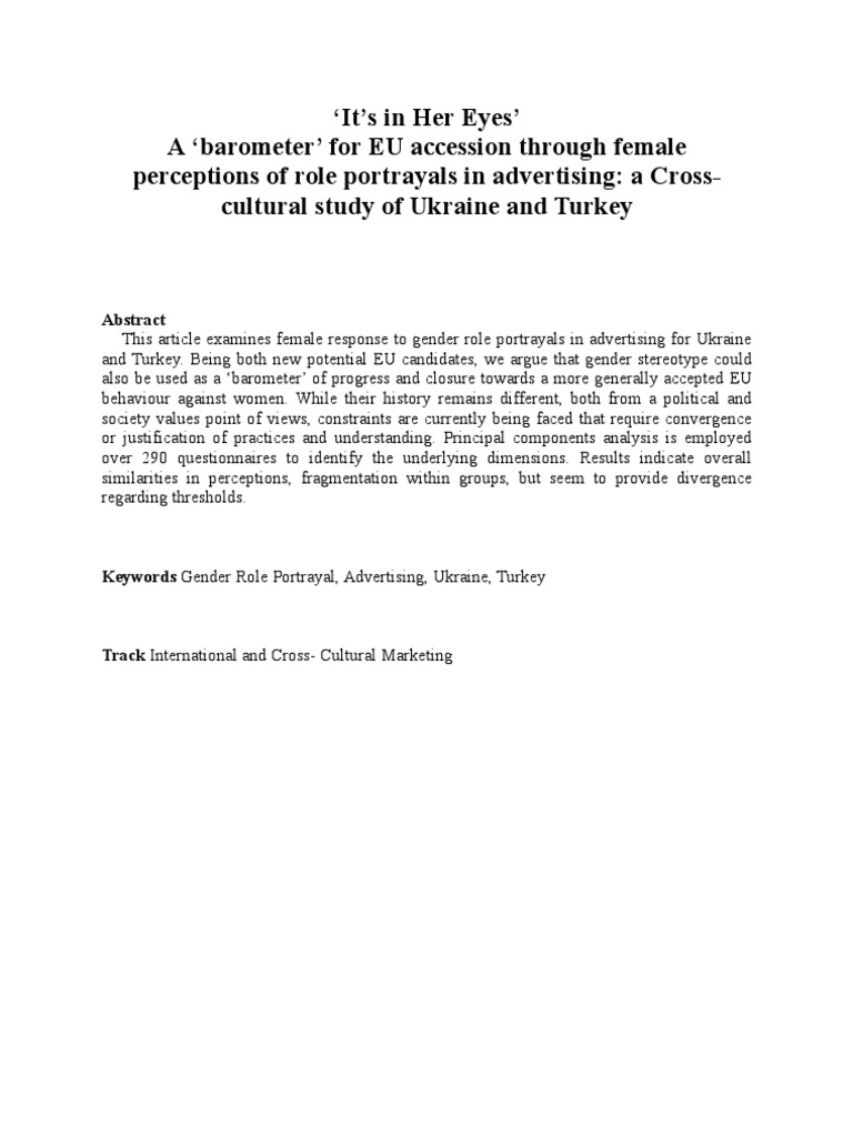 Gender Roles in Ads: Ukraine vs. Turkey | PDF | Gender Role | Identity ...