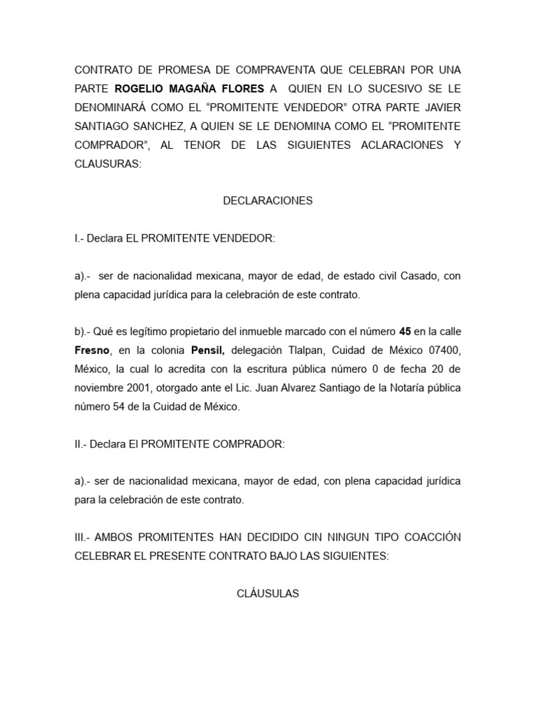 Contrato de Promesa de Compraventa Inmueble | PDF | México | Justicia