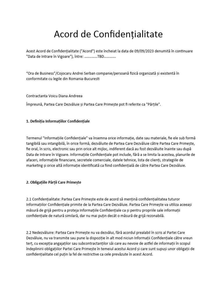 Acord de Confidentialitate | PDF