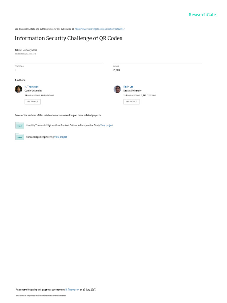 Information Security Challenge of QR Codes | PDF | Qr Code | World Wide Web