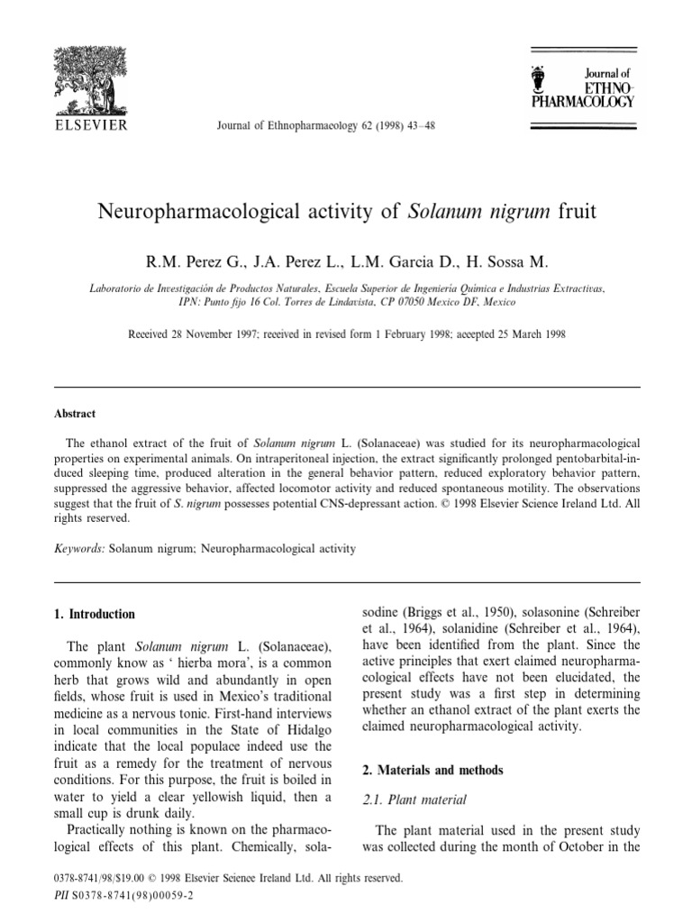 Neuropharmacological Effects of Solanum Nigrum | PDF | Clinical Medicine