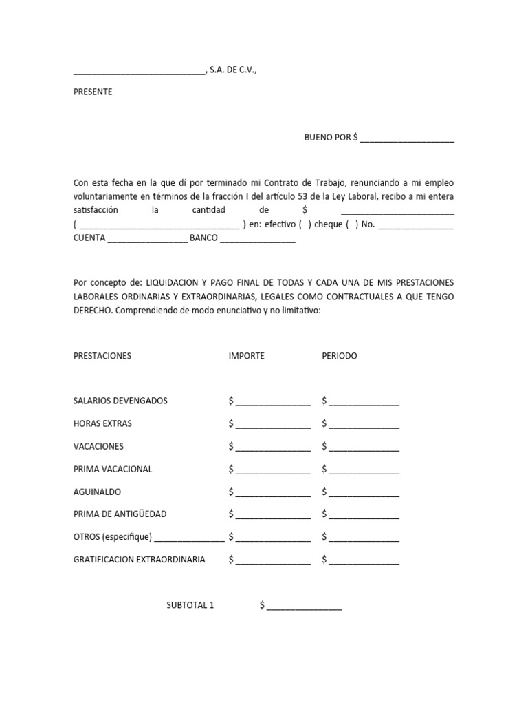Renuncia finiquito descargar gratis pdf salario labor