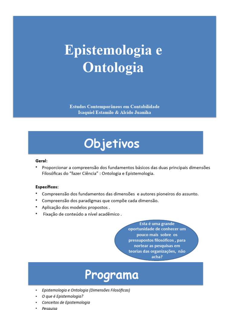 Ontologia e Epistemologia na Ciência | PDF | Filosofia | Ciências e ...