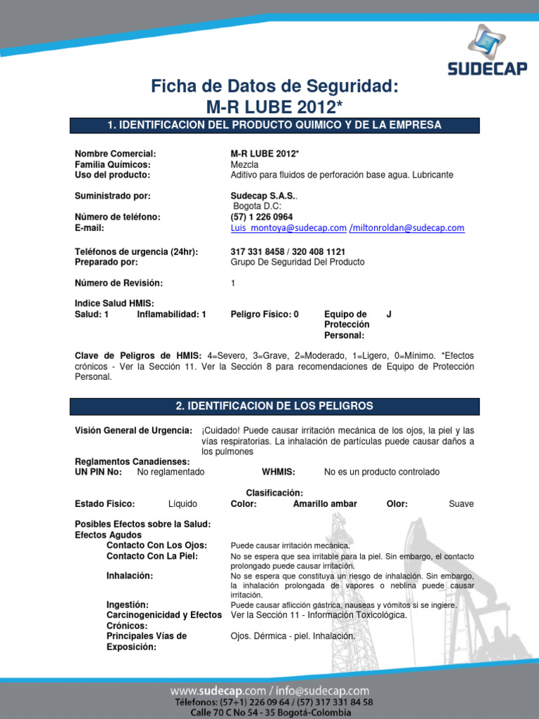 Lubricante M-R LUBE 2012: Seguridad y Uso | PDF