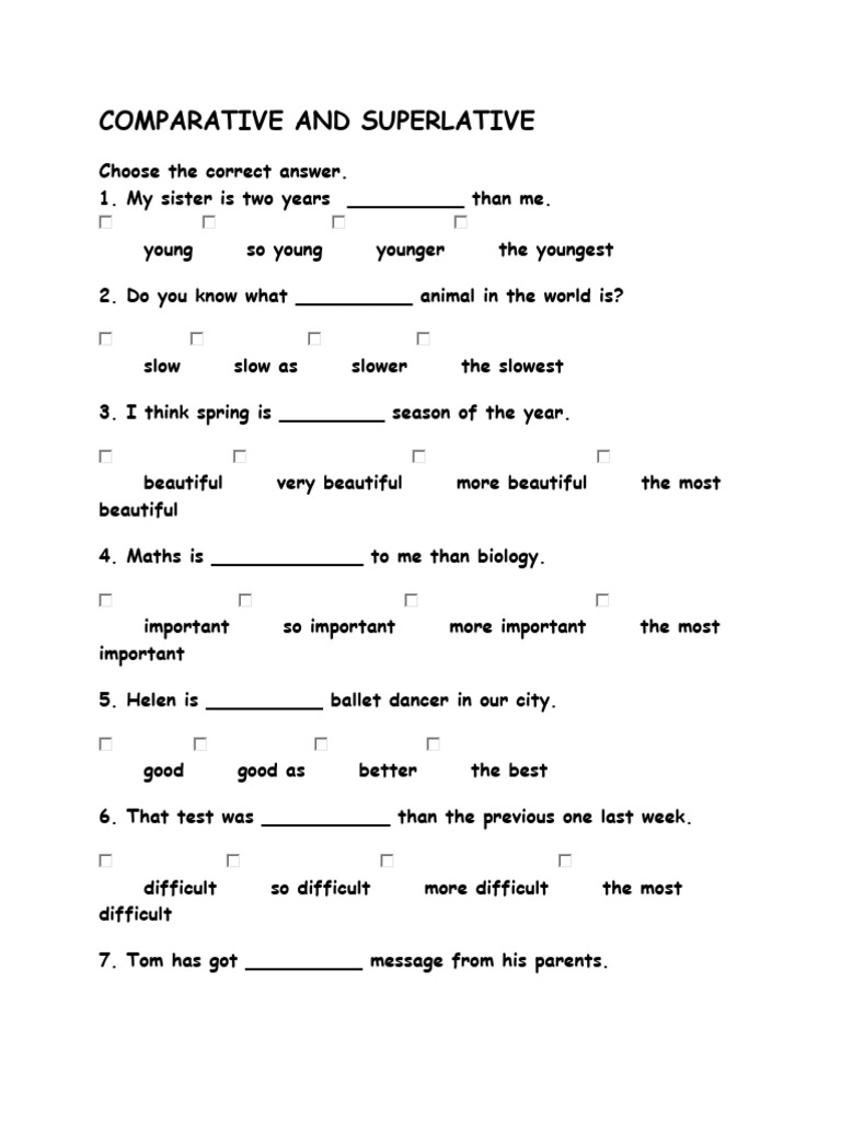 Comparisons Multiple Choice | PDF