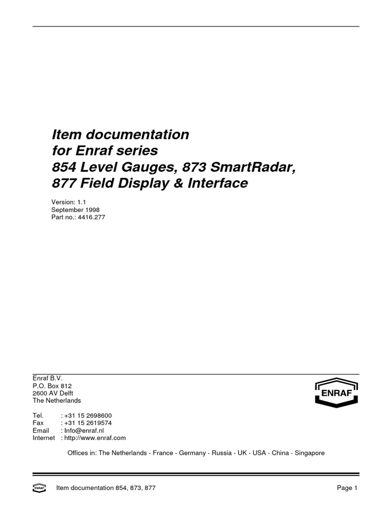 Rev 1 - 1 - Item Documentation For ENRAF Series 854 September 1998 ...