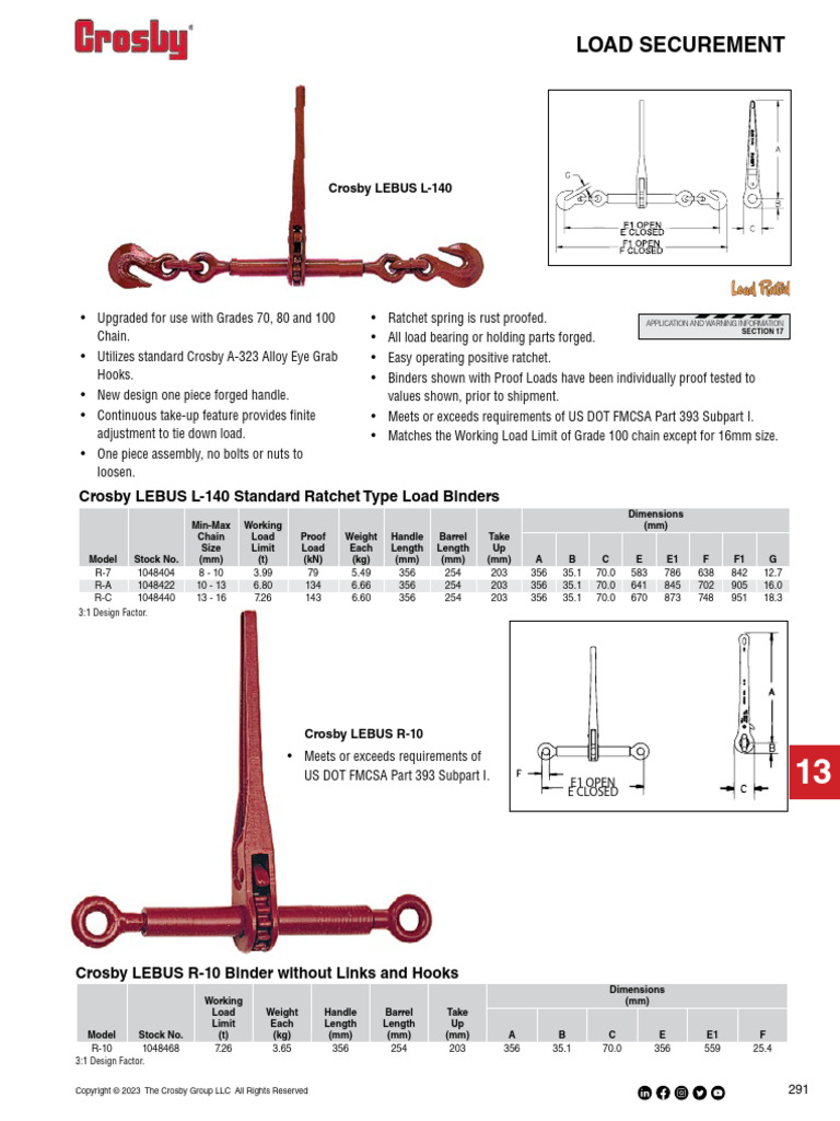 Load Securement Crosby LEBUS L140 Standard Ratchet Type Load Binders