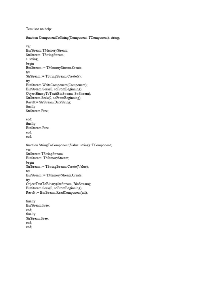 Delphi Component Serialization Functions | PDF