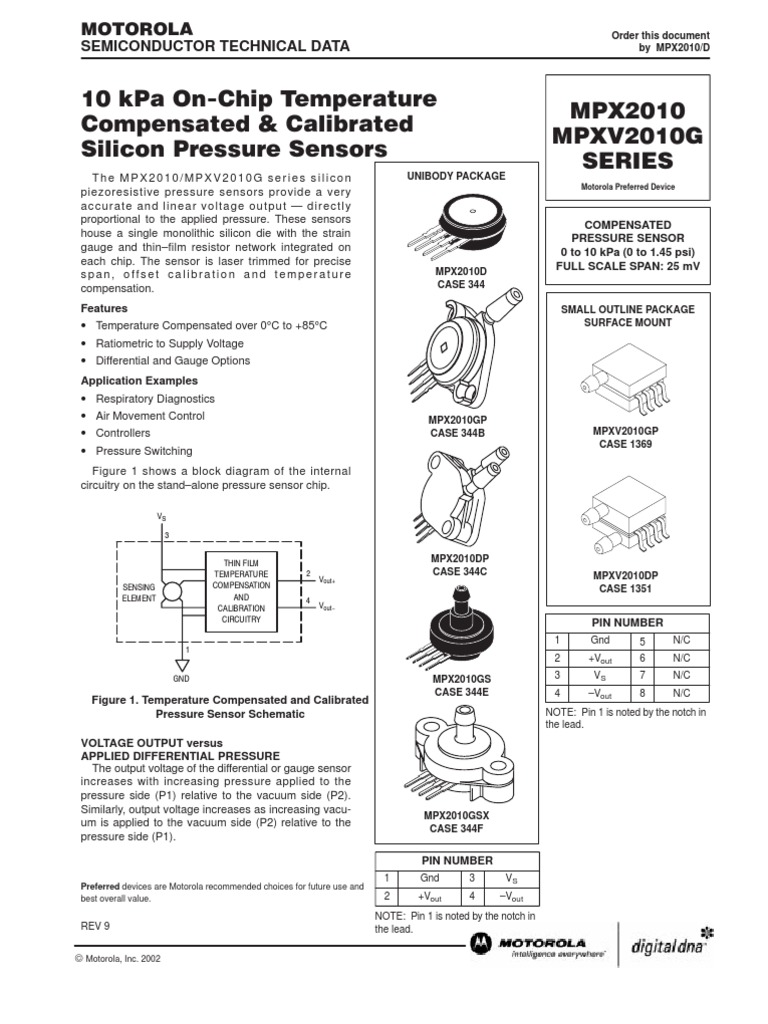 MPX2010 | PDF | Pressure Measurement | Linearity