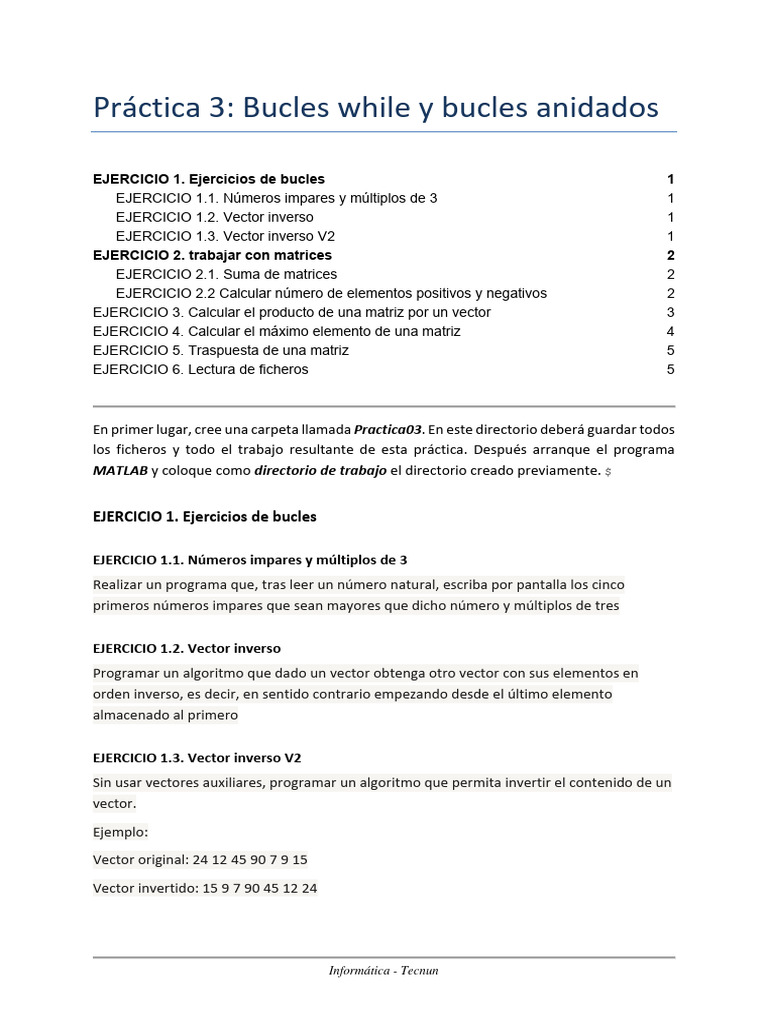 Práctica de Bucles y Matrices en MATLAB | PDF | Matriz (Matemáticas ...