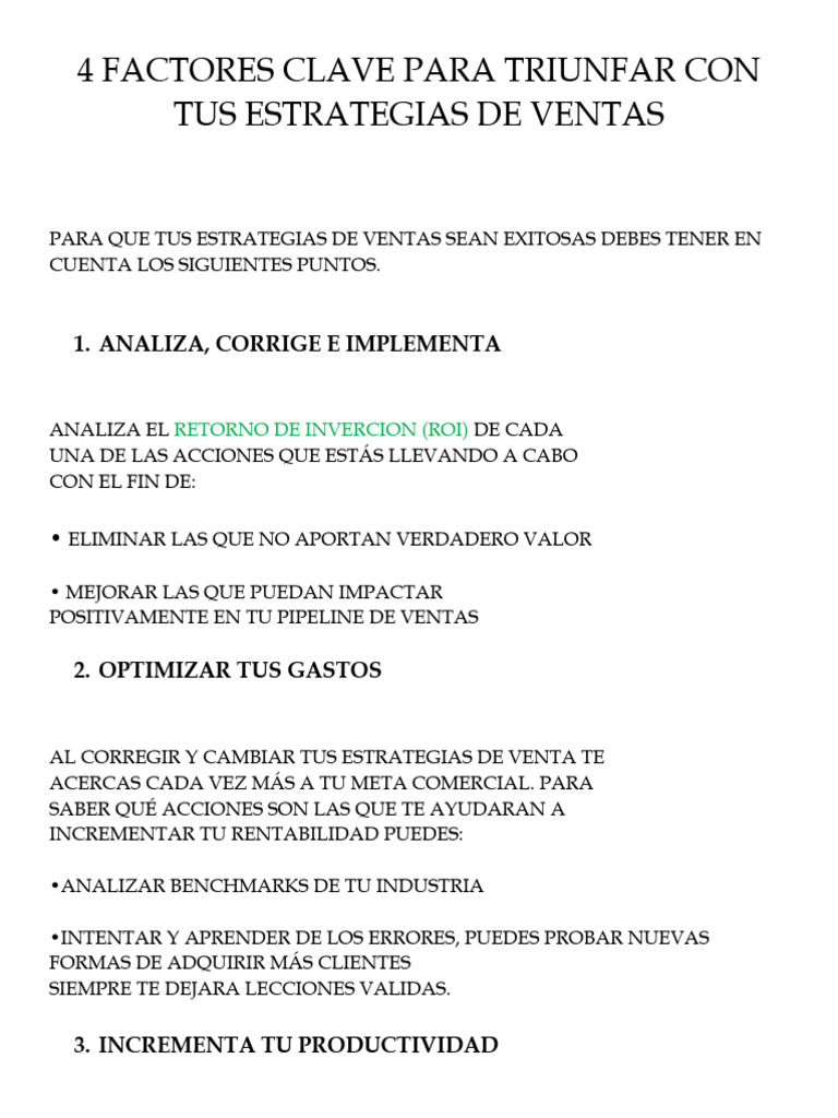 4 Factores Clave para Triunfar Con Tus Estrategias de Ventas | PDF