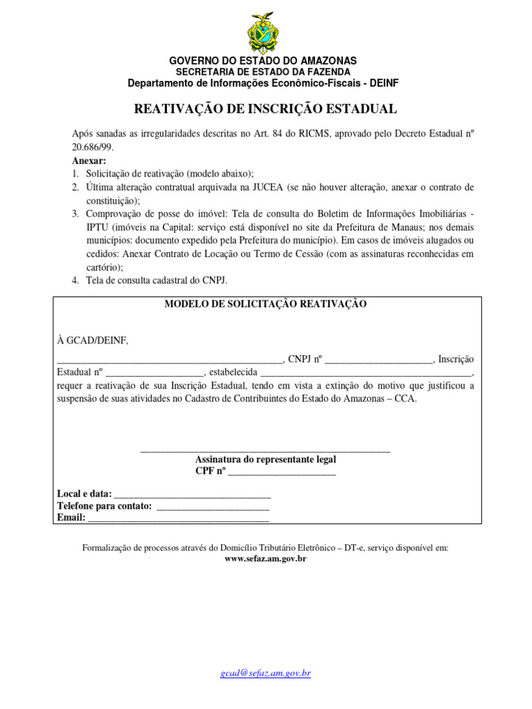 Solicitação de Reativação - Com Instruções DTE | PDF | Negócios ...