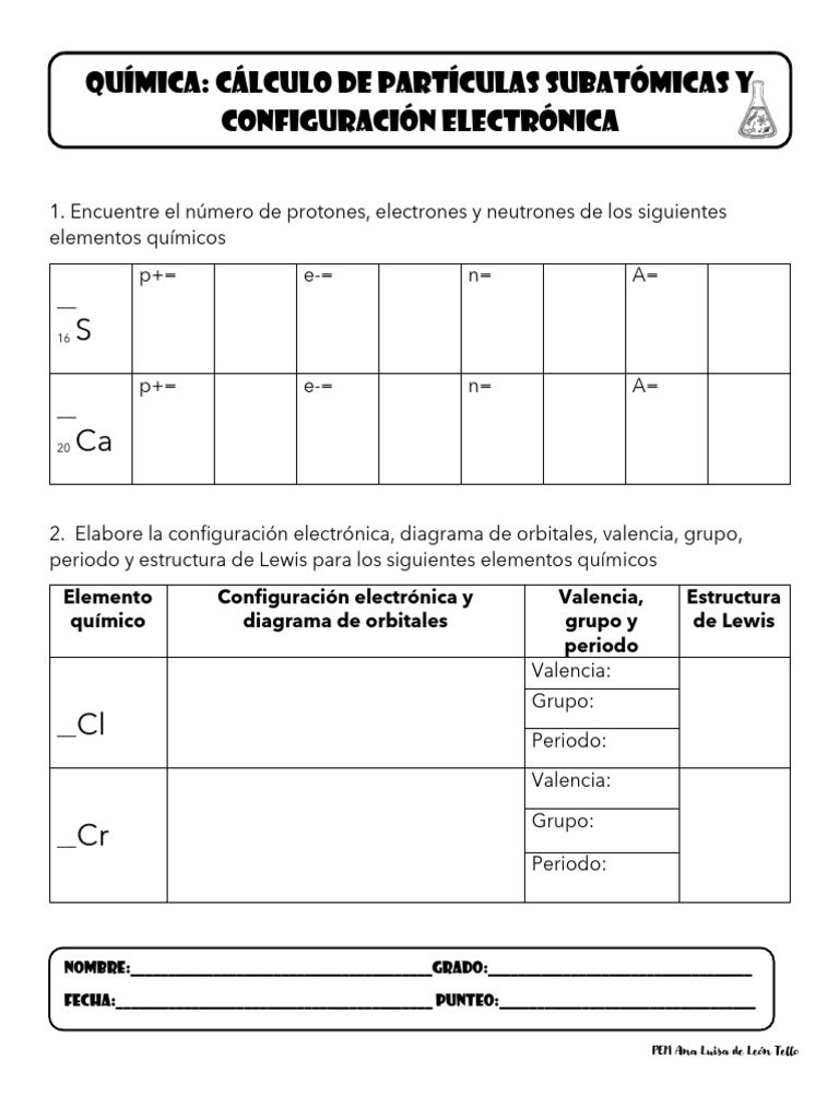 Cálculo de Partículas Subatómicas y Configuración Electrónica | PDF