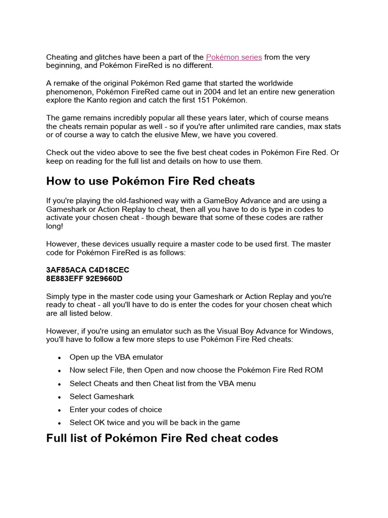 Pokemon Red Cheats - GameShark Codes, Glitches A​nd Guides