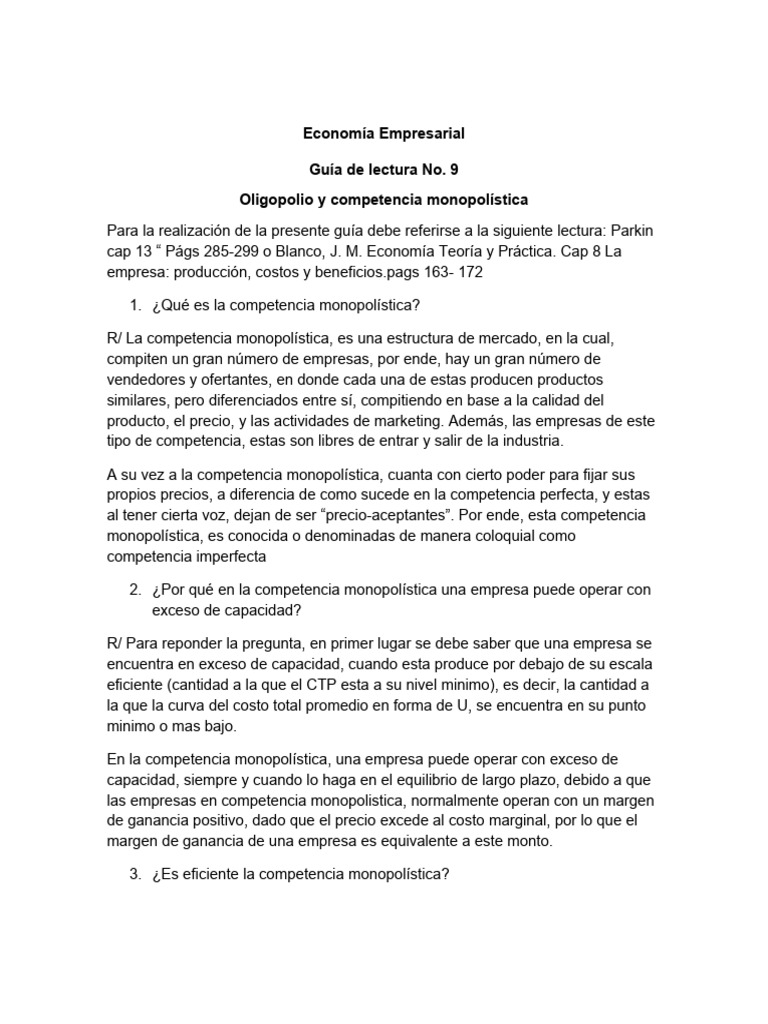 Guia 9 Oligopolio y Comp Monopolística | PDF | Monopolio | Oligopolio