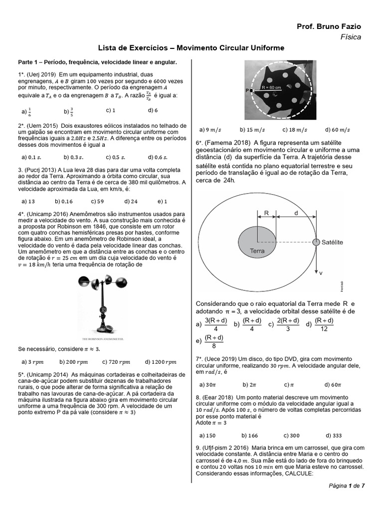Exercícios sobre Movimento Circular Uniforme | PDF | Terra | Frequência
