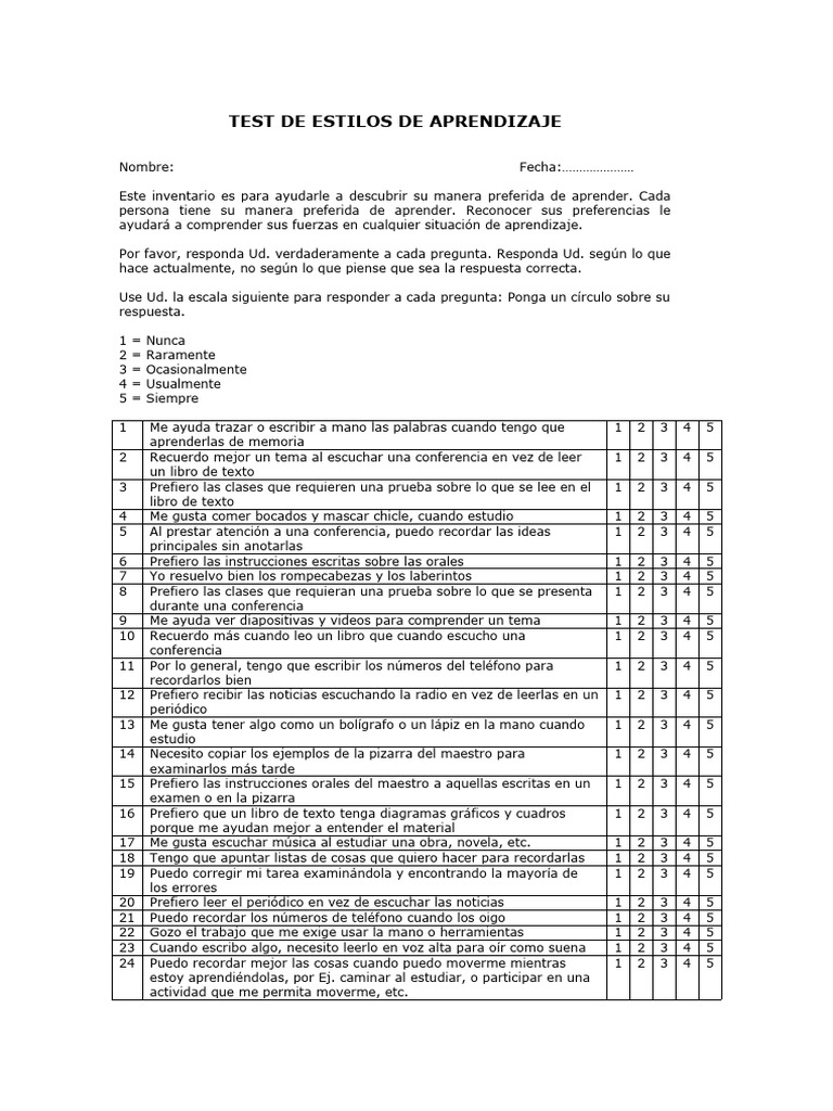 Test de Estilos de Aprendizaje | PDF | Aprendizaje