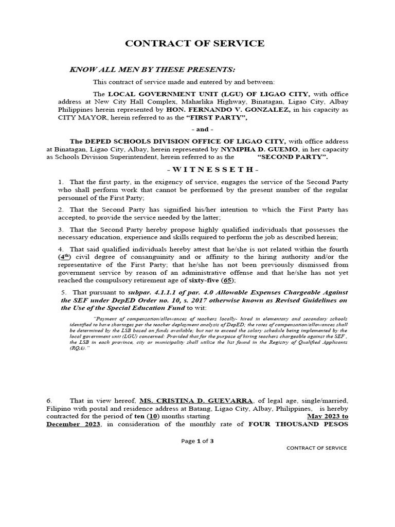 Contract of Service Guevarra PDF Teachers