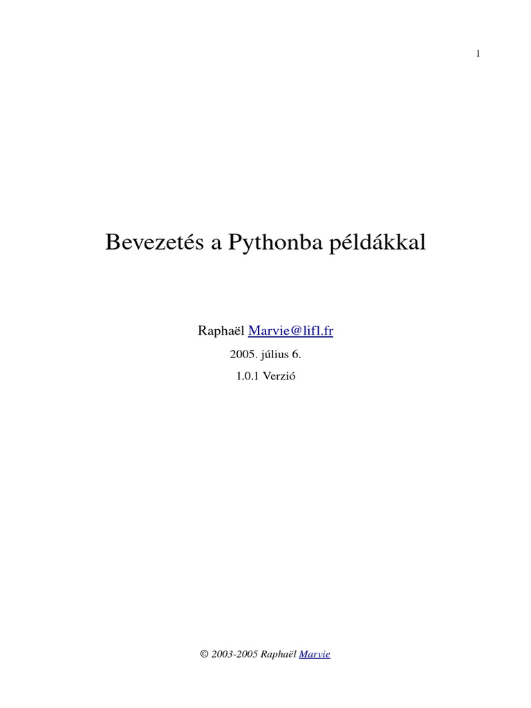 Bevezetés A Pythonba Példákkal | PDF