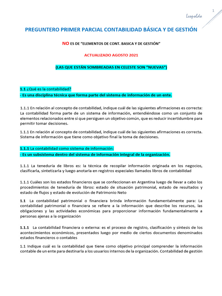 Preguntas Primer Parcial Contabilidad 21 | PDF | Contabilidad | Hoja de ...