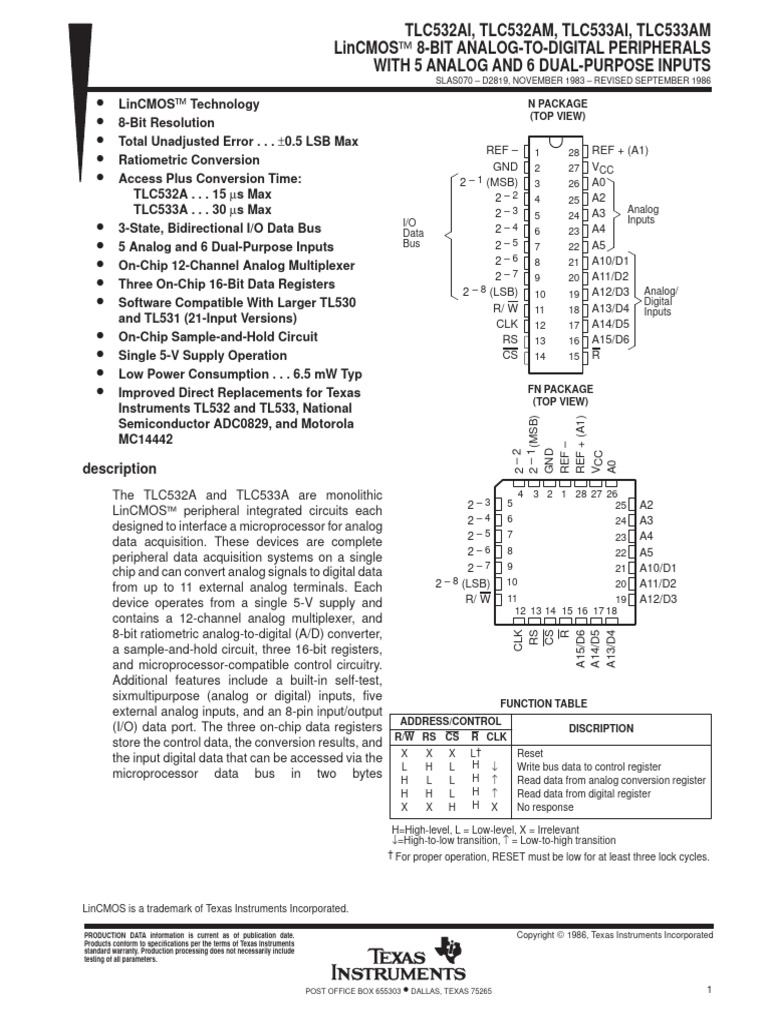 TLC532/533A A/D Converter Overview | PDF | Analog To Digital Converter ...