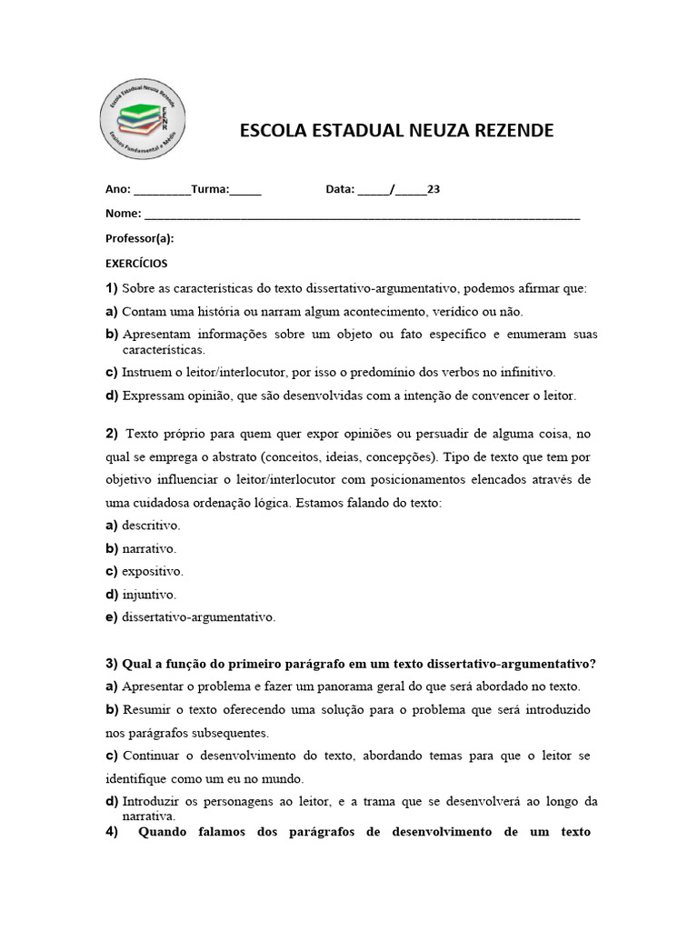 Escola Estadual Neuza Rezende | PDF | Zagueiro (futebol) | Narrativa