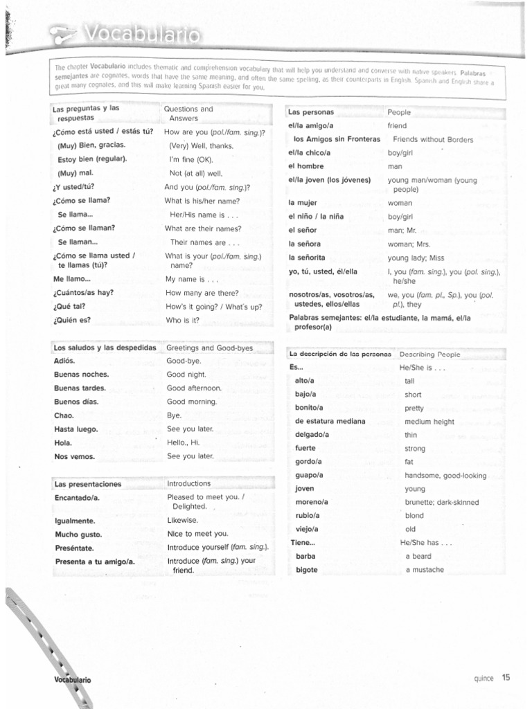 Tu Mundo - CH1 Vocabulary | PDF