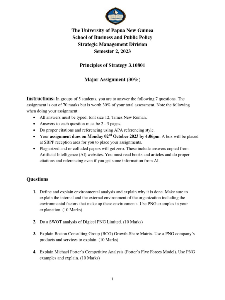 Major Assignment 1: Strategy Principles | PDF | Career & Growth