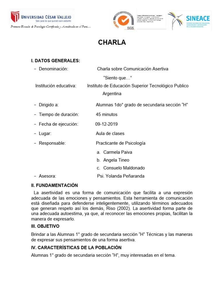 Esquema de Charla Comunicacion Asertiva. 1h | PDF | Comunicación ...