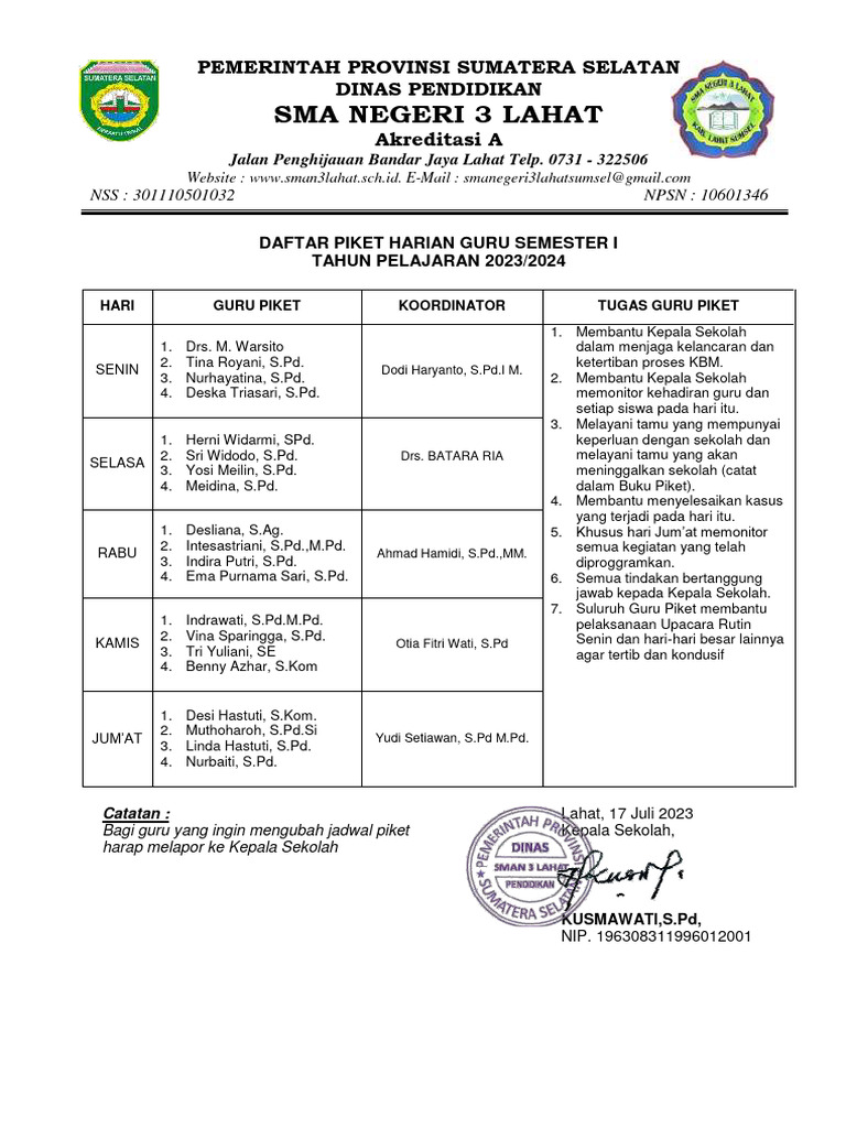 Jadwal Piket Guru Pdf