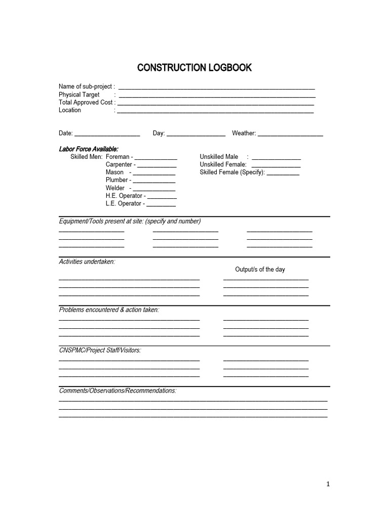 Construction Logbook PDF