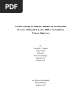 Factors Affecting The Level of Awareness On Sex Education of Grade 12 S.Y. 2022-2023 at San Guillermo National Highschool