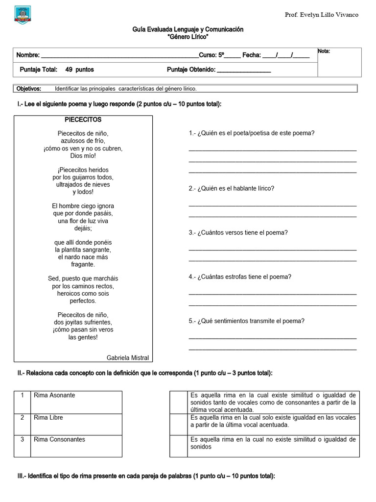 Examen de Rima para Quinto Grado 2025 | PDF | Rima | Poesía