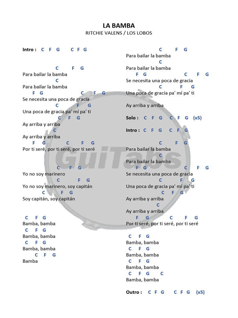 La Bamba Lyrics & Chords PDF