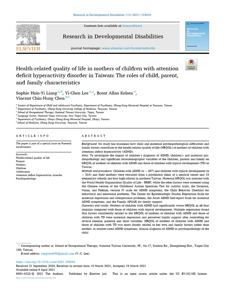 Health Related Quality of Life in Mothers of Children Wit - 2021 ...