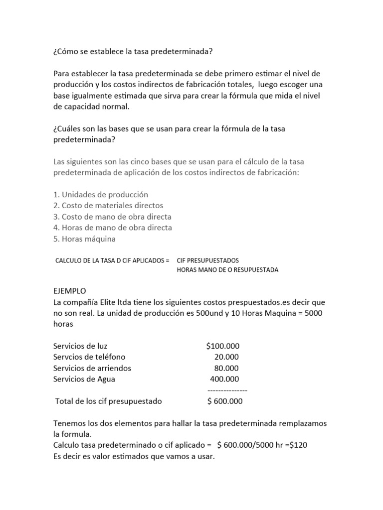 Cómo Se Establece La Tasa Predeterminada 1 | PDF | Costo | Inventario