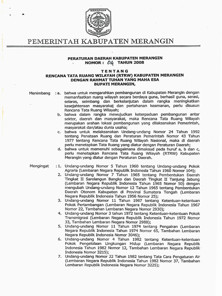 2008 Perda 4 Rencanan Tata Ruang RTRW | PDF