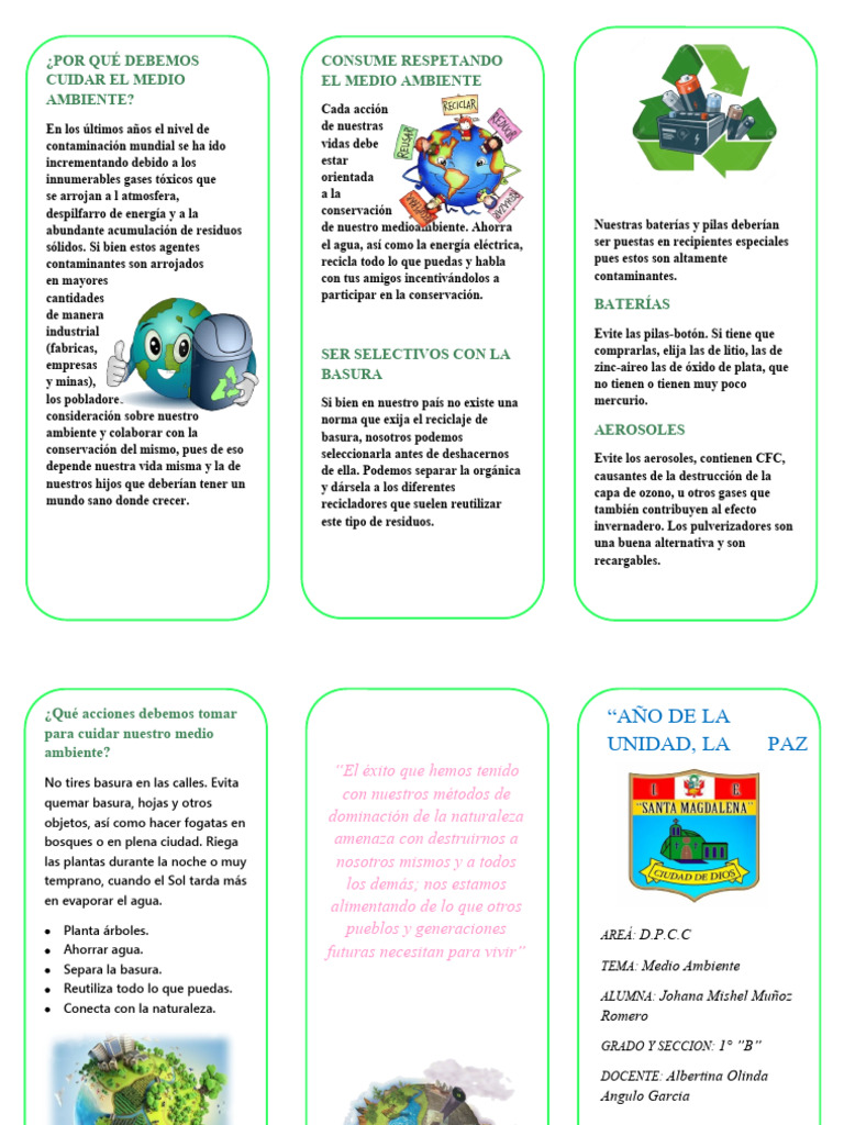 Triptico Del Medio Ambiente 5 | PDF | Residuos | Contaminación