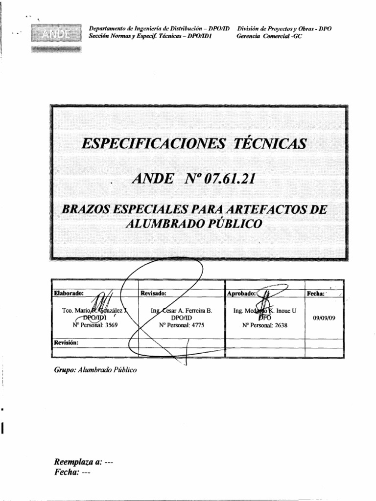 EE - TT. 07.61.21 - Brazos Especiales para Artefactos de Alumbrado ...