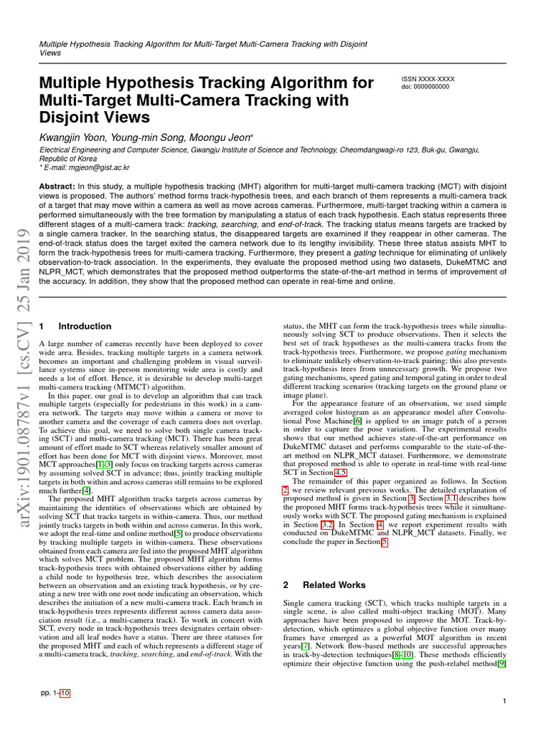 Multiple Hypothesis Tracking Algorithm For Multi-Target Multi-Camera ...