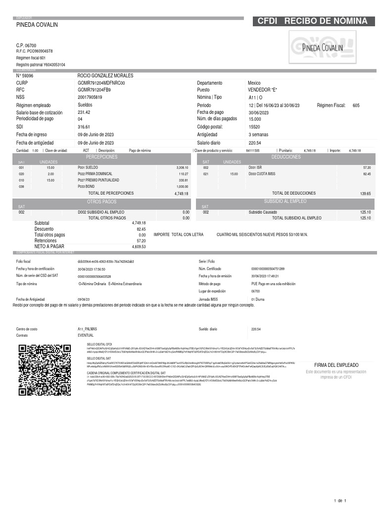 Recibo 2023 12 GOMR791204FB9 | PDF | Relaciones laborales | Business