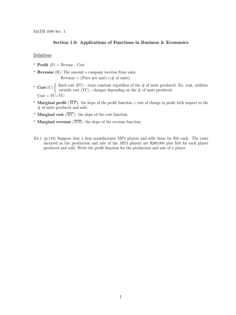 Applications of Functions in Business & Economics | PDF | Marketing ...