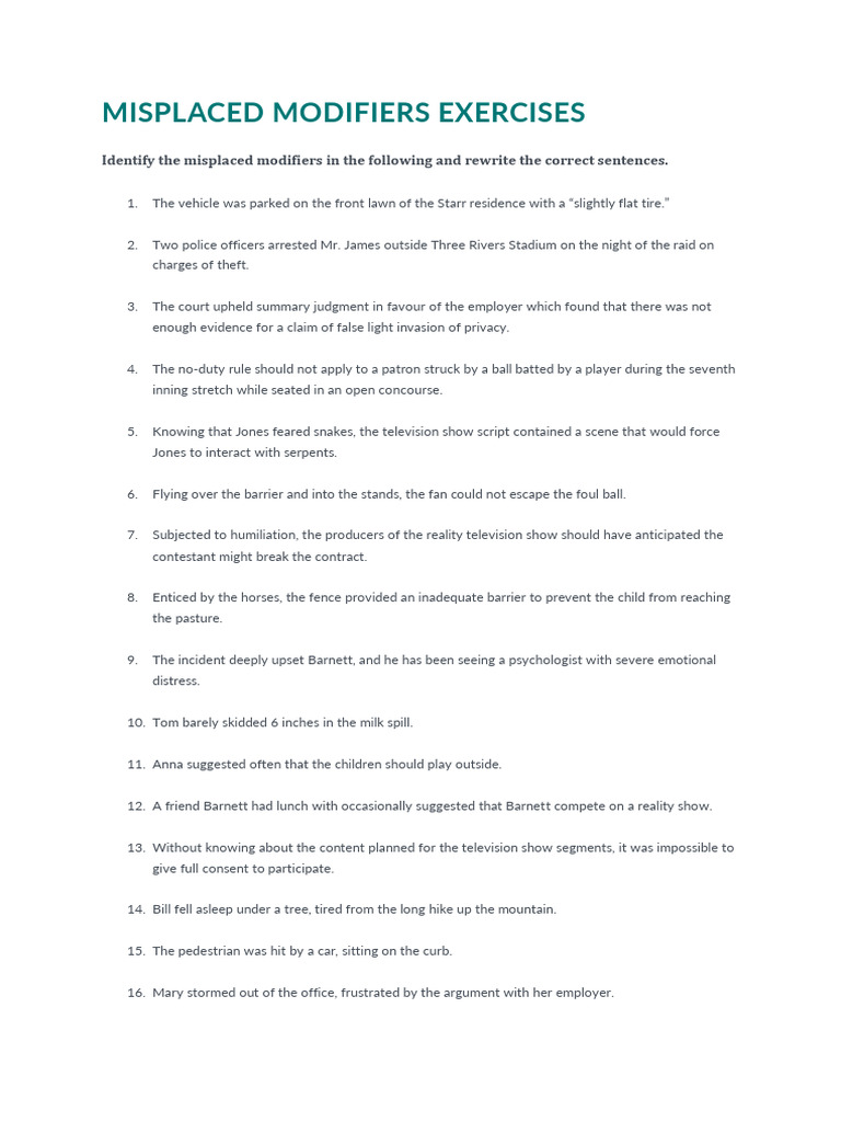 Misplaced Modifiers Worksheet 2 | PDF