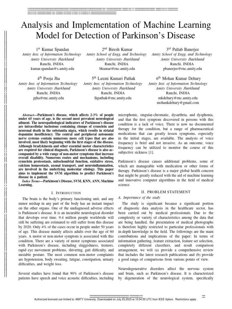 Machine Learning for Parkinson's Detection | PDF | Support Vector ...