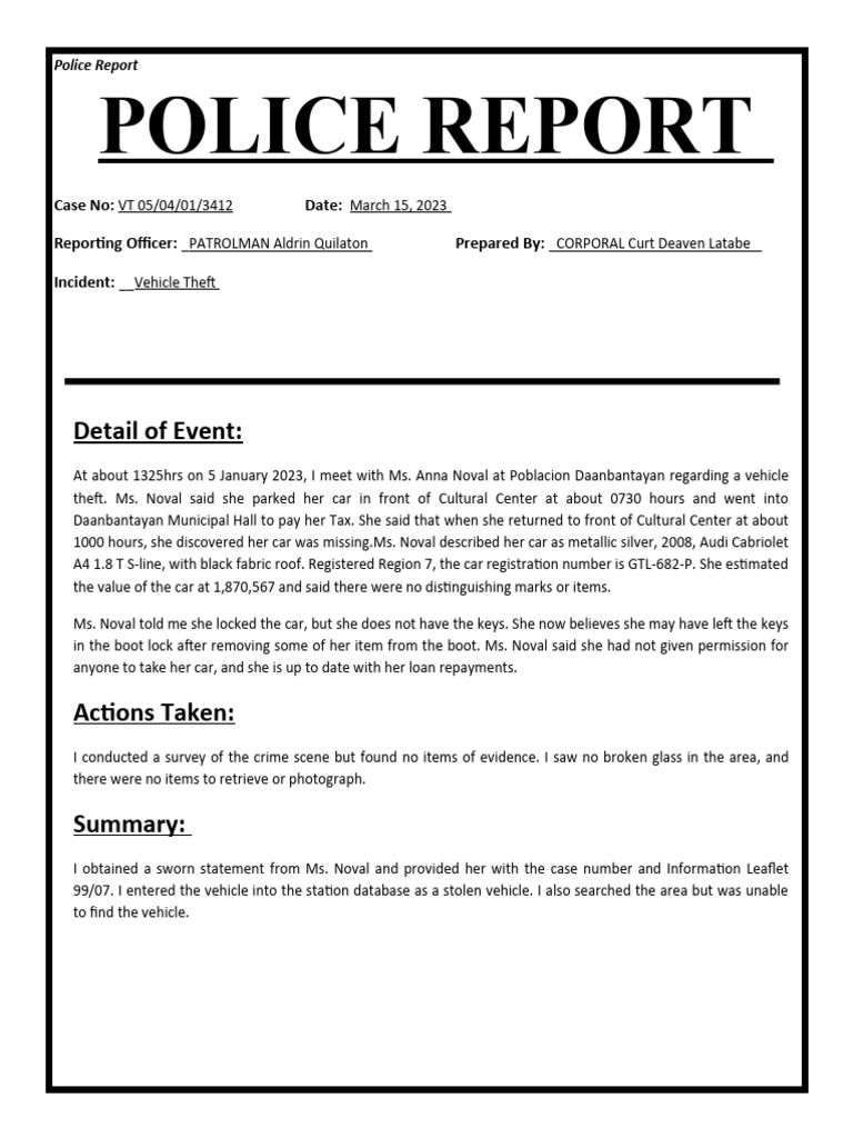 Police Report PDF Police Report PDF